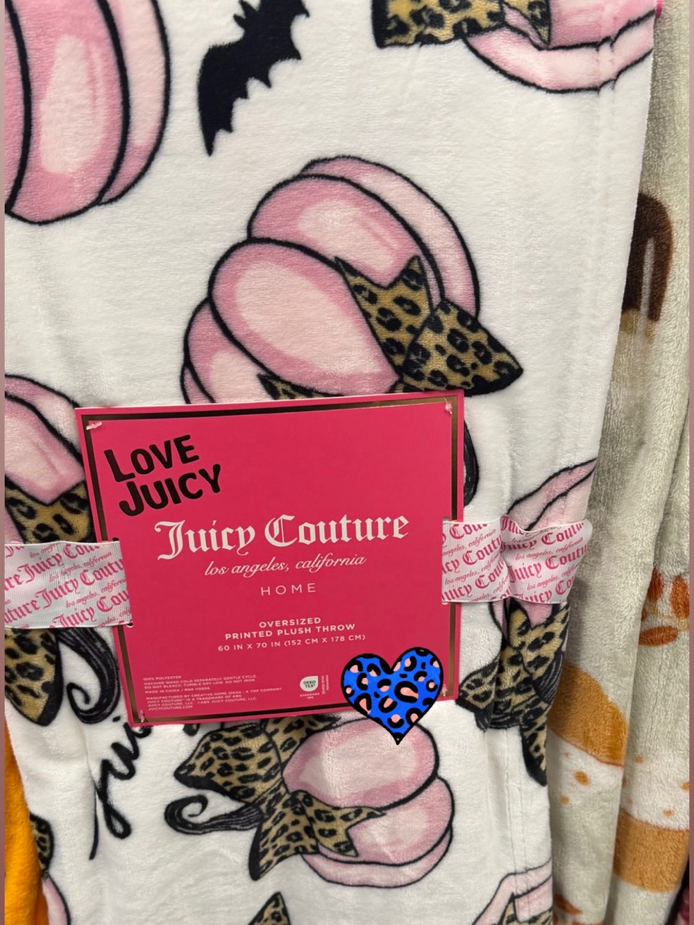 Juicy Couture Kids Plush Throw Blanket - White, Pink & Leopard Print
